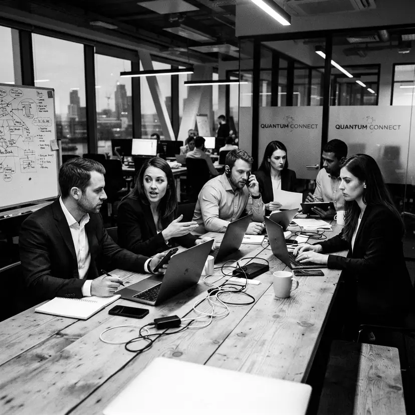 An Omax business team collaborating in an office